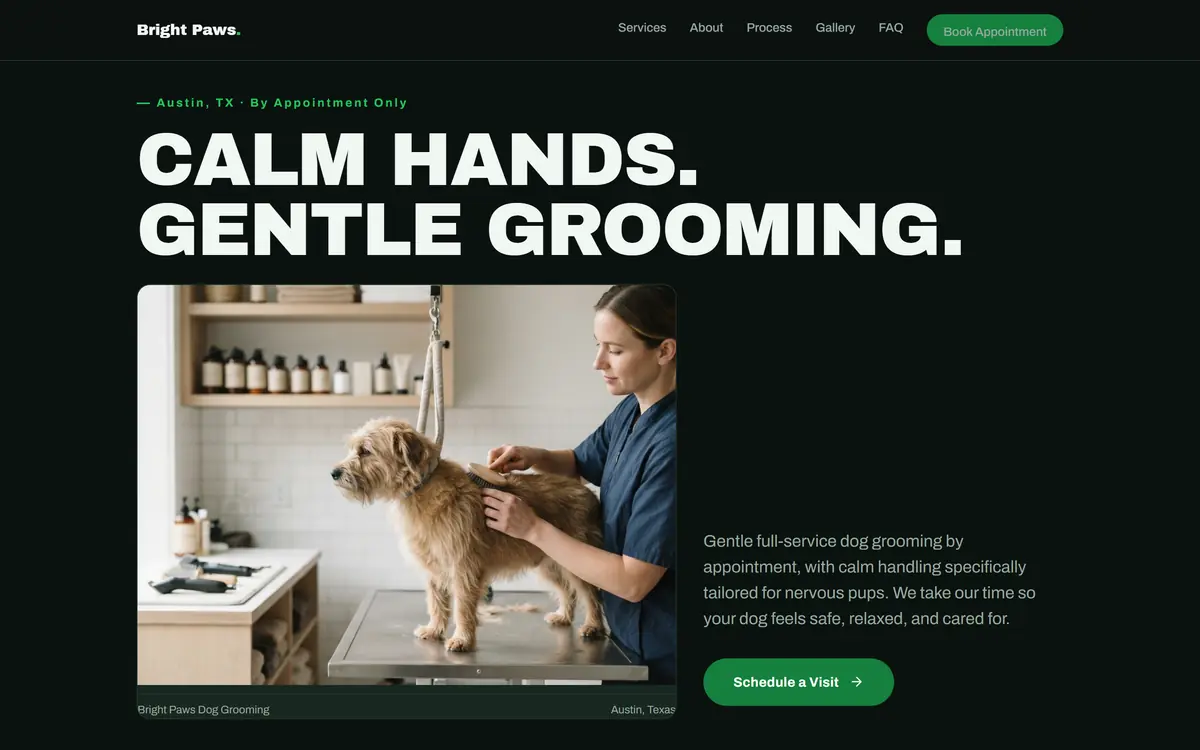 Bright Paws Dog Grooming landing page