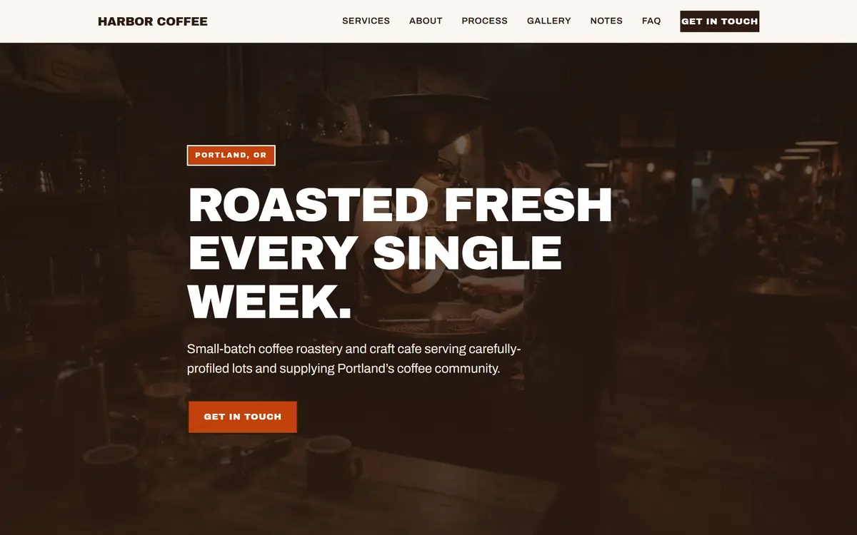 Harbor Coffee Roasters landing page