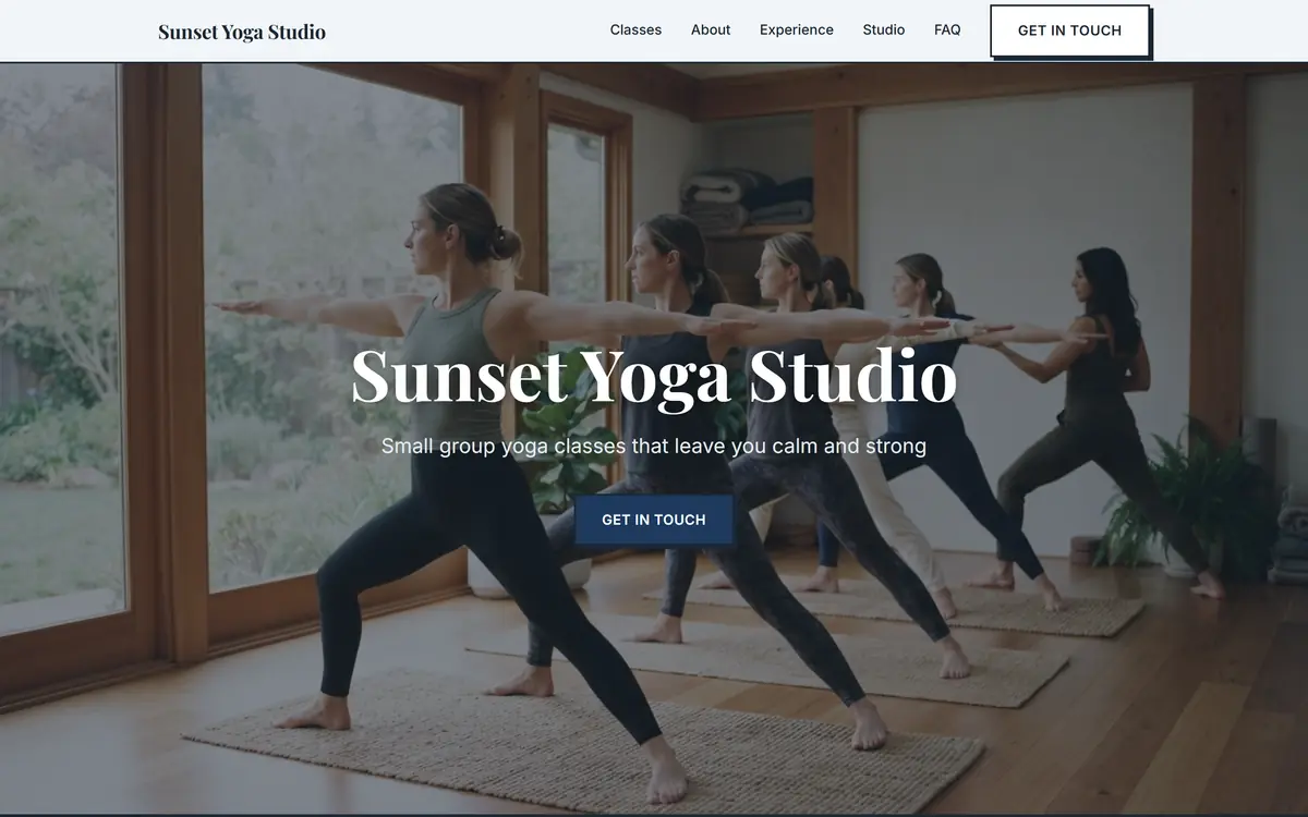 Sunset Yoga Studio — a free landing page built with ArtFlyAI